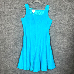 Talbots Irish Linen Dress Womens Sz 14 Blue Fit Flare Fully Lined Timeless Chic